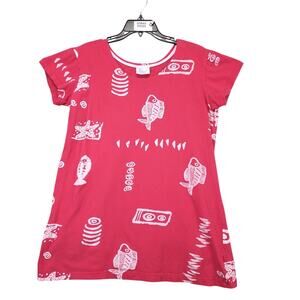 Magu Pink Tropical Fish Tribal A-Line T-Shirt Mini Dress Size M Cotton Beachy